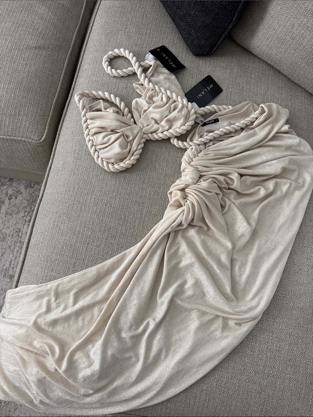 MELAI Cream Braided Crop Top